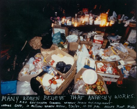 Susan Kleckner, “Untitled (Many Women Believe Anarchy Works…),” Greenham Common Silver Print Series (1984) (courtesy of the Susan Kleckner Archive, Special Collections and University Archives, W.E.B. DuBois Library, University of Massachusetts Amherst)